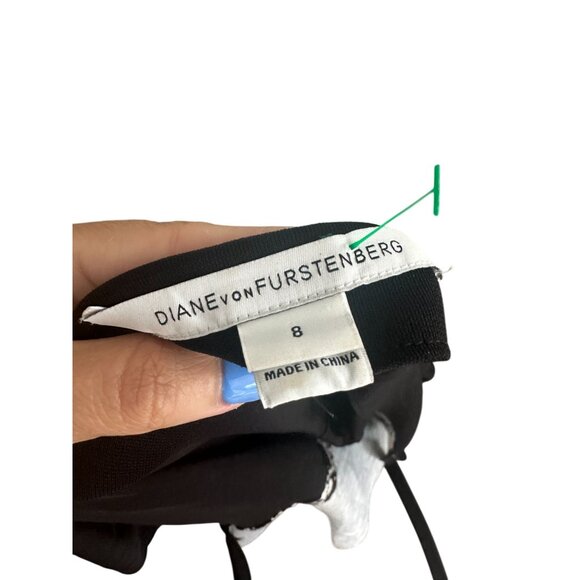 DIANE VON FURSTENBERG DVF Black White A Line Wrap Dress Size 8 - Picture 9 of 9